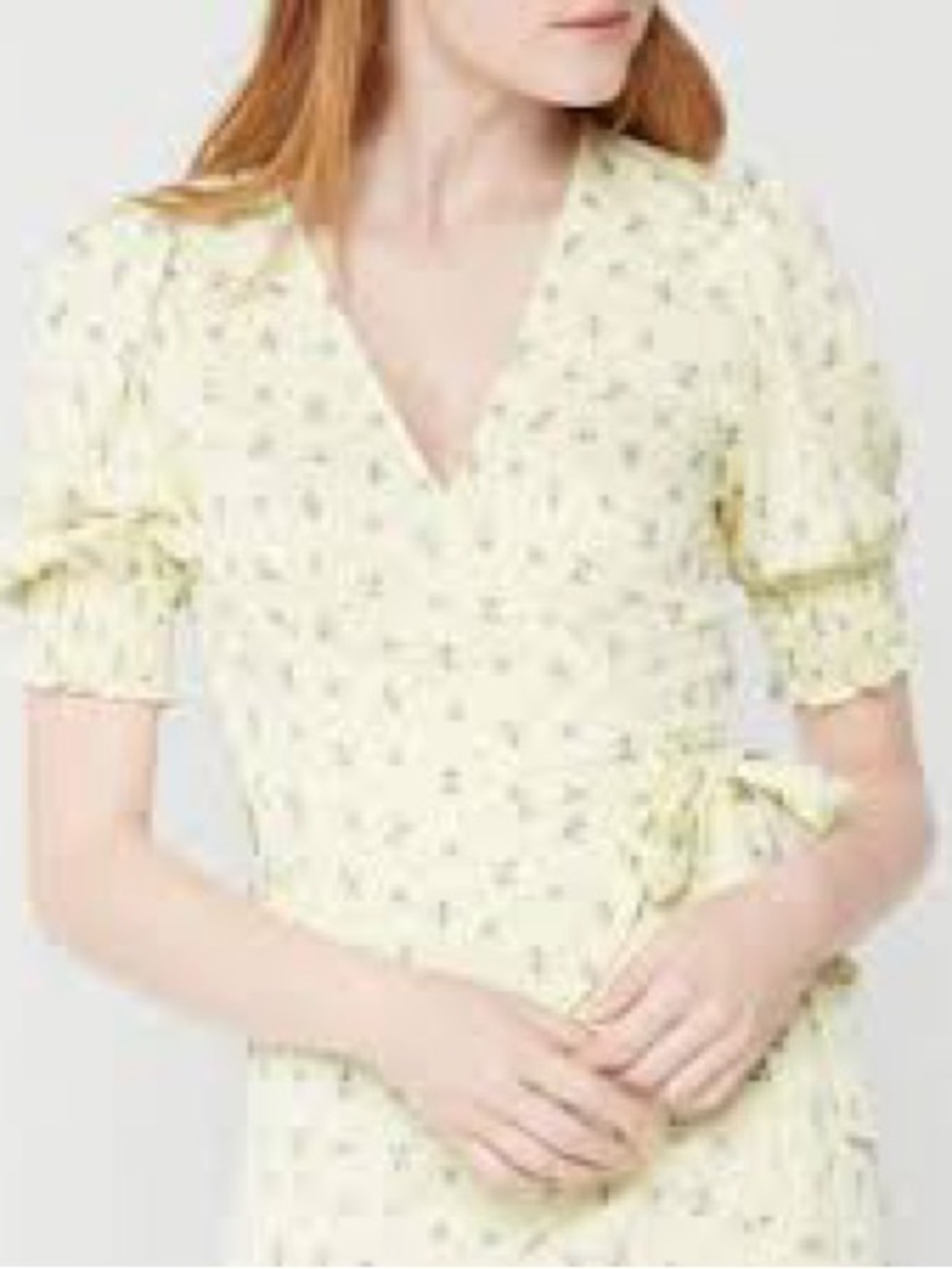 BCBG Women's Yellow Floral Wrap Blouse Size Large - Picture 4 of 4